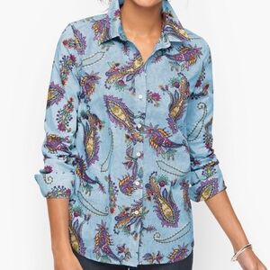 Talbots Blue Floral Paisley Button-Up Shirt Sz XL